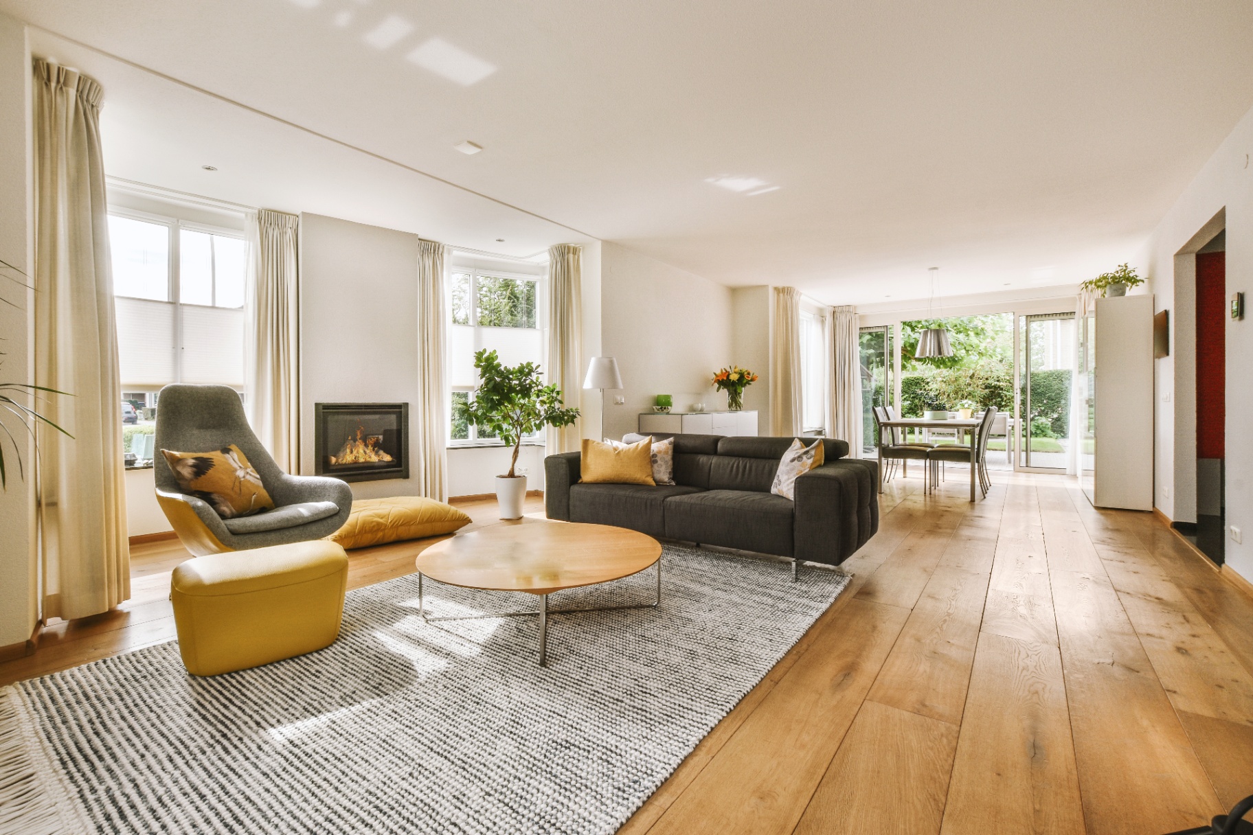 Sophisticated living room with fireplace and modern furnishings